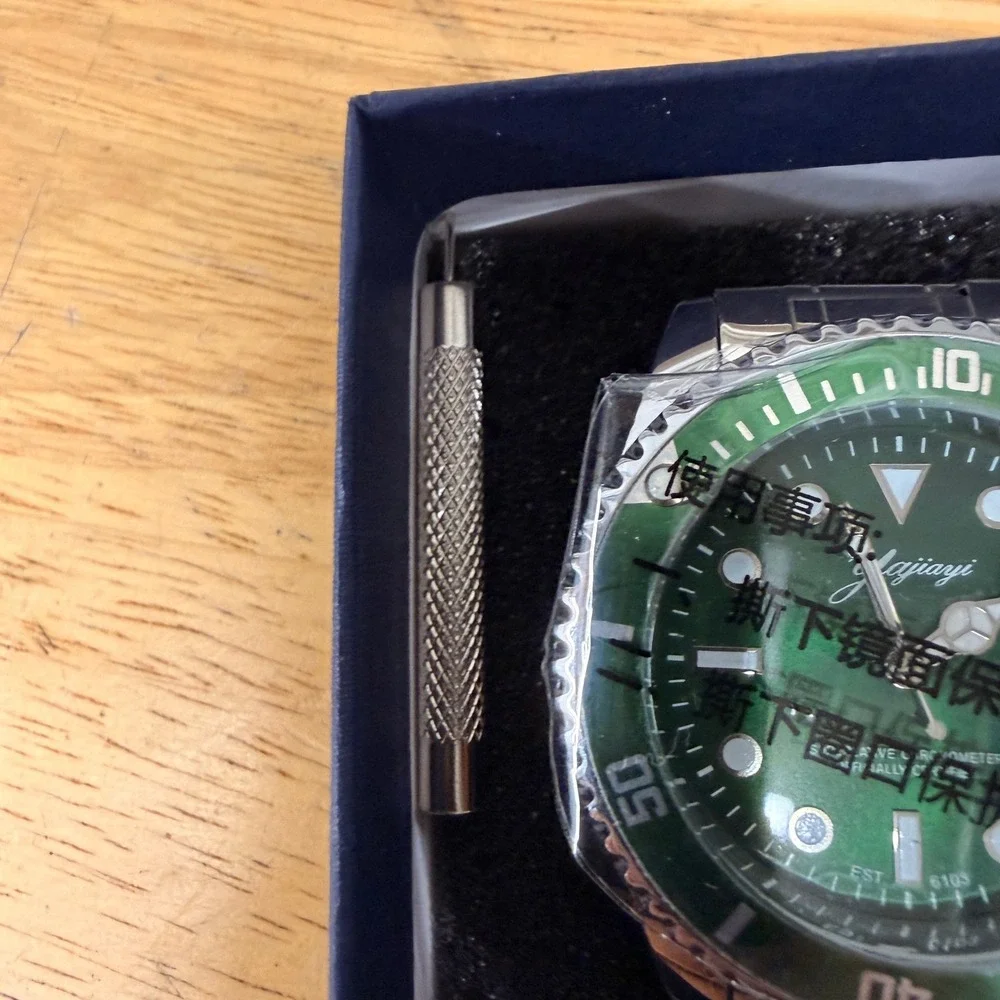 Dofia Xiaoya Men's‎ Silver Stainless Steel Quartz Watch Green Dial Gift Box w/ S